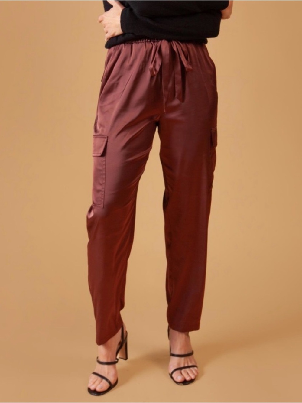 NWOT Georgie Satin Cargo Drawstring Pants